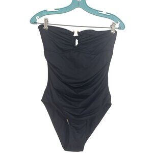NWOT! Jo De Mer Women's One-Piece Black Gold Ring Strapless Swimsuit Size 2